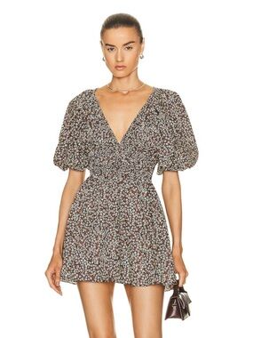*MATTEAU* Shirred Plunge Mini Dress in
       Chamomile Size 38 (6) EUC